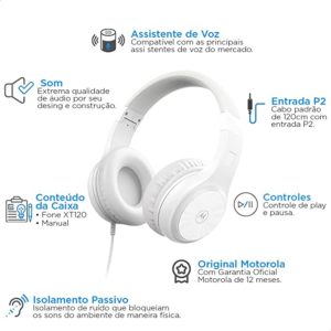 Fone de Ouvido Motorola Moto XT 120, Som HD e Microfone – Branco
