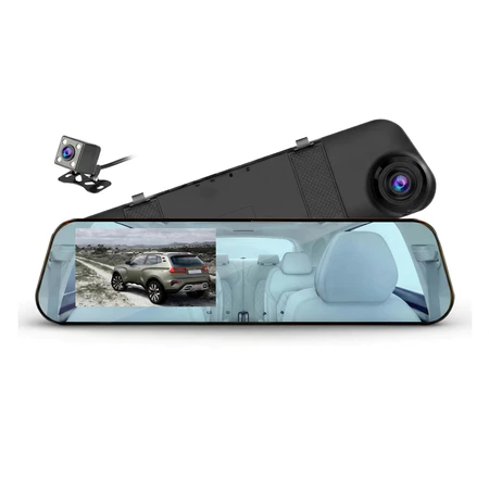 Câmera veicular integrada ao retrovisor com câmera frontal e câmera de ré
