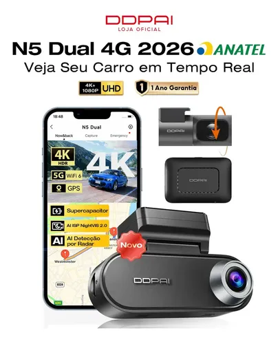 Câmera veicular DDPAI N5 Dual 4G com módulo de acesso remoto