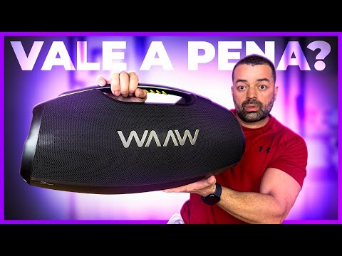 Caixa de som WAAW Hyperboom 1000 mostrada no teste