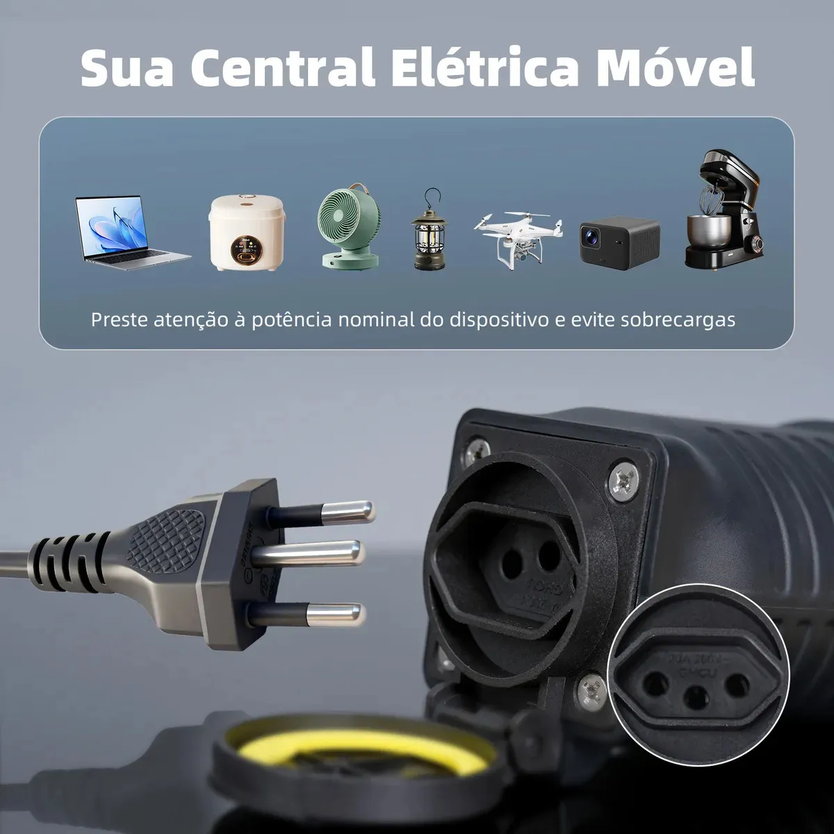 Detalhes do conector e da tomada do adaptador V2L Tipo 2