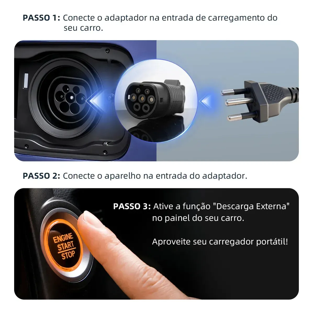 Adaptador de descarga V2L para carro elétrico