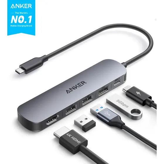 Anker hub USB-C 5 em 1 com HDMI 4K e Power Delivery