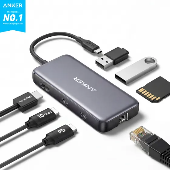 Anker hub USB-C 8 em 1 com HDMI 4K 60 Hz e Ethernet