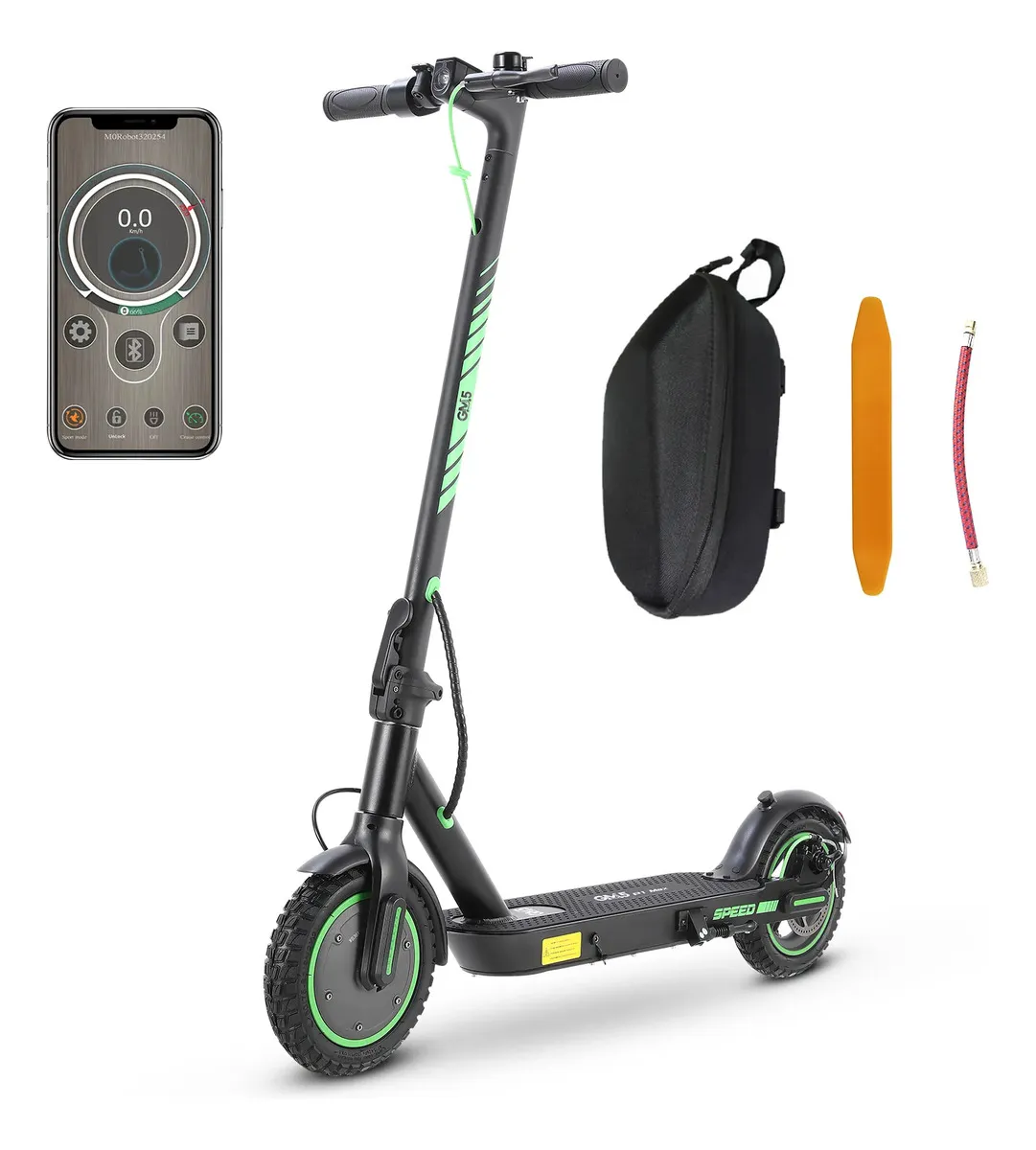 Patinete elétrico GM5 P1 MAX preto com pneus de 10 polegadas
