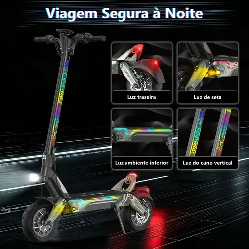 Honeywhale GT1 Mini com farol, luz traseira, setas e iluminação na estrutura